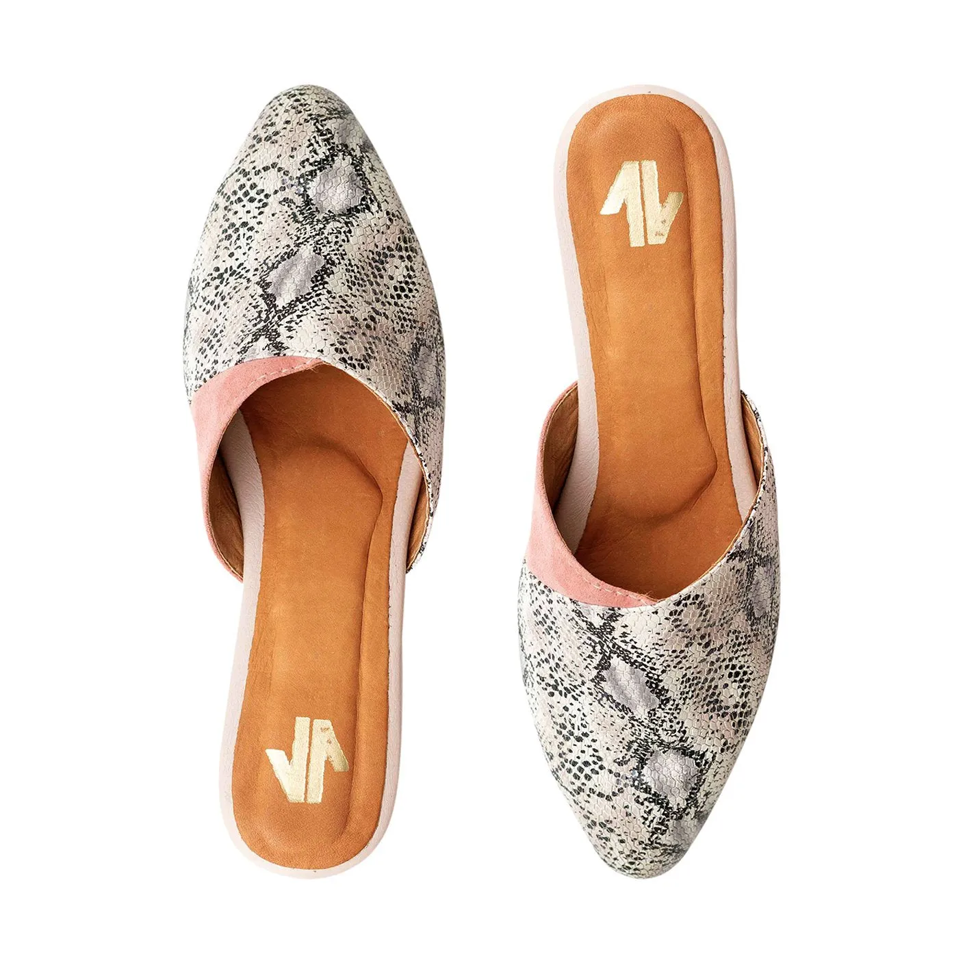 Bossa Flat Mules  Piton Nude-Snake Print