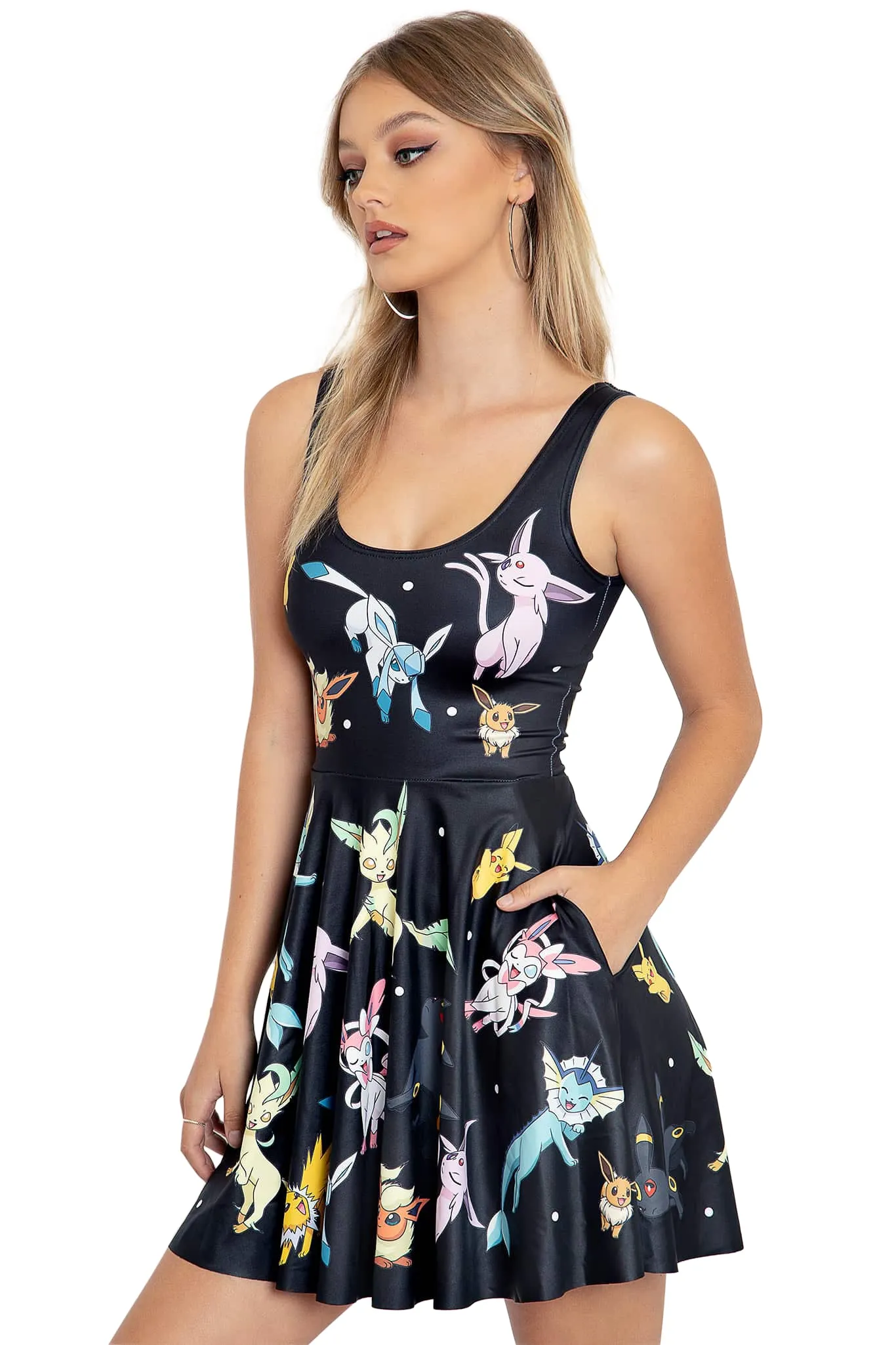 Eevee Evolution Black Scoop Skater Dress