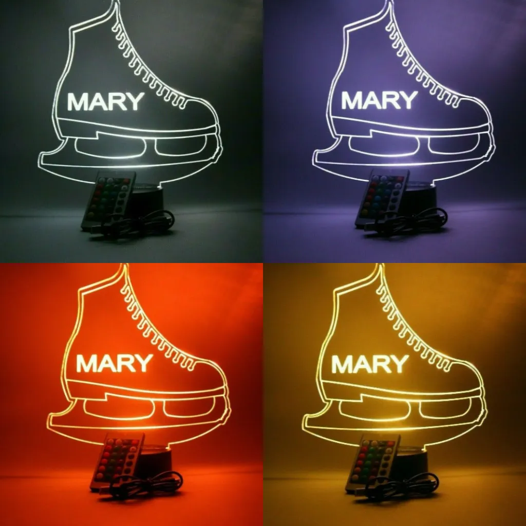 Figure Skating Ice Skate, Sports LED Tabletop Night Light Up Lamp, 16 Color options with Remote
