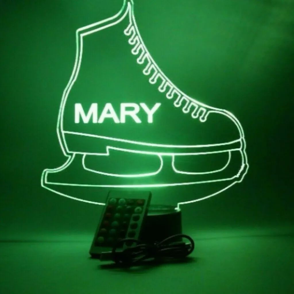 Figure Skating Ice Skate, Sports LED Tabletop Night Light Up Lamp, 16 Color options with Remote