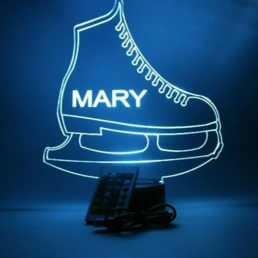 Figure Skating Ice Skate, Sports LED Tabletop Night Light Up Lamp, 16 Color options with Remote