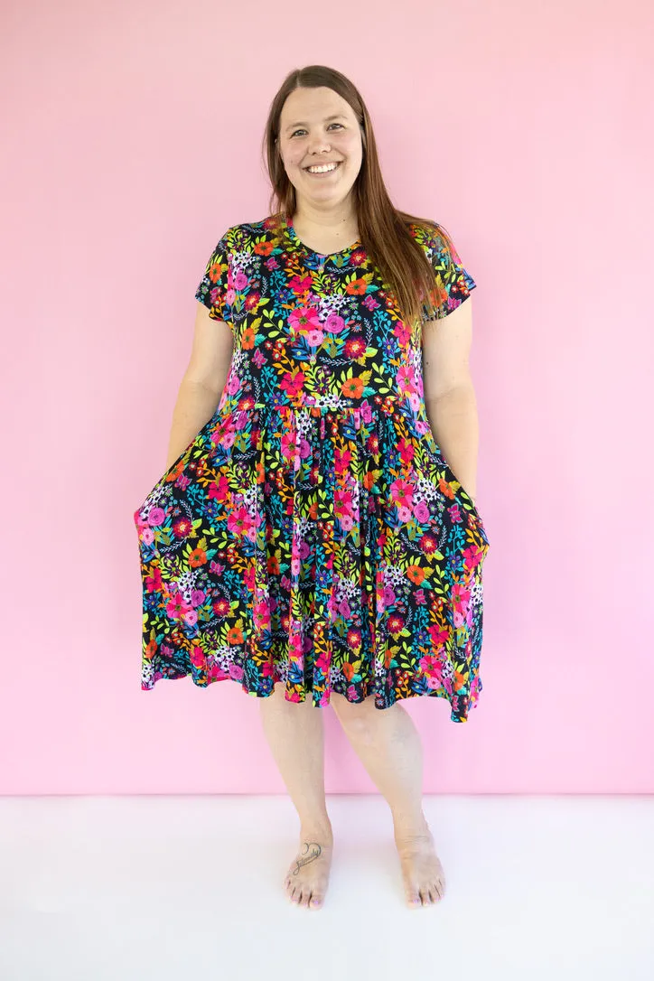 Floral Tapestry Short Sleeve Women's Skater Dress