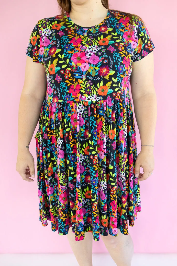 Floral Tapestry Short Sleeve Women's Skater Dress