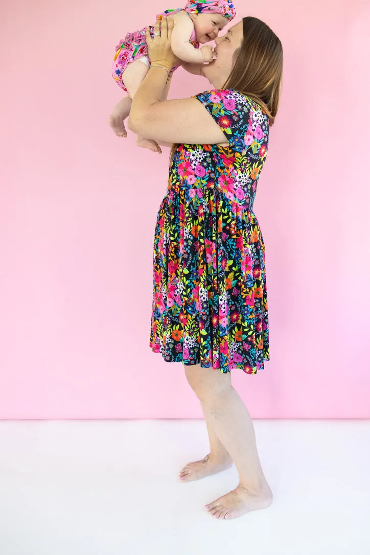 Floral Tapestry Short Sleeve Women's Skater Dress