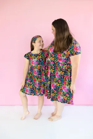 Floral Tapestry Short Sleeve Women's Skater Dress
