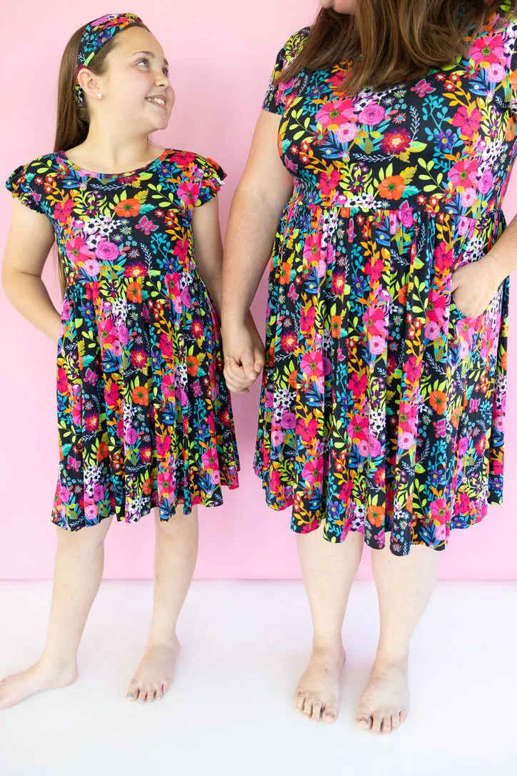 Floral Tapestry Short Sleeve Women's Skater Dress