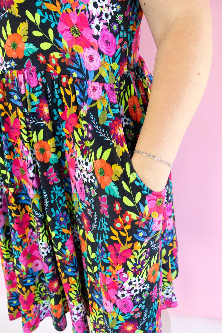 Floral Tapestry Short Sleeve Women's Skater Dress