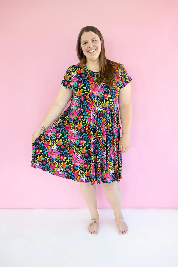 Floral Tapestry Short Sleeve Women's Skater Dress