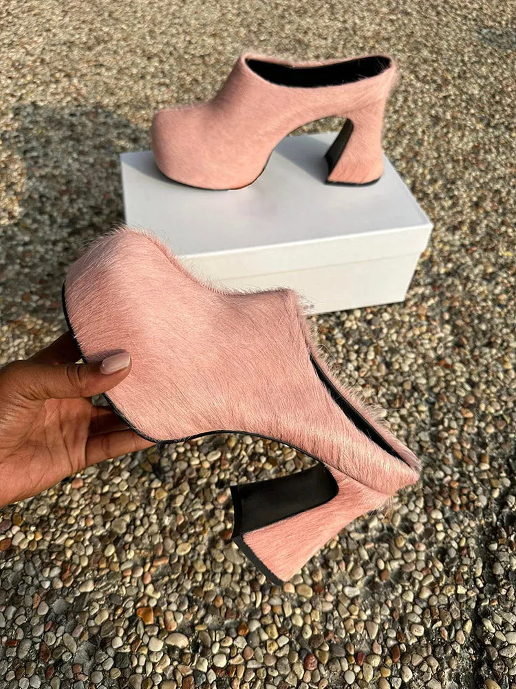 Fur Slip-On Platfom Heels
