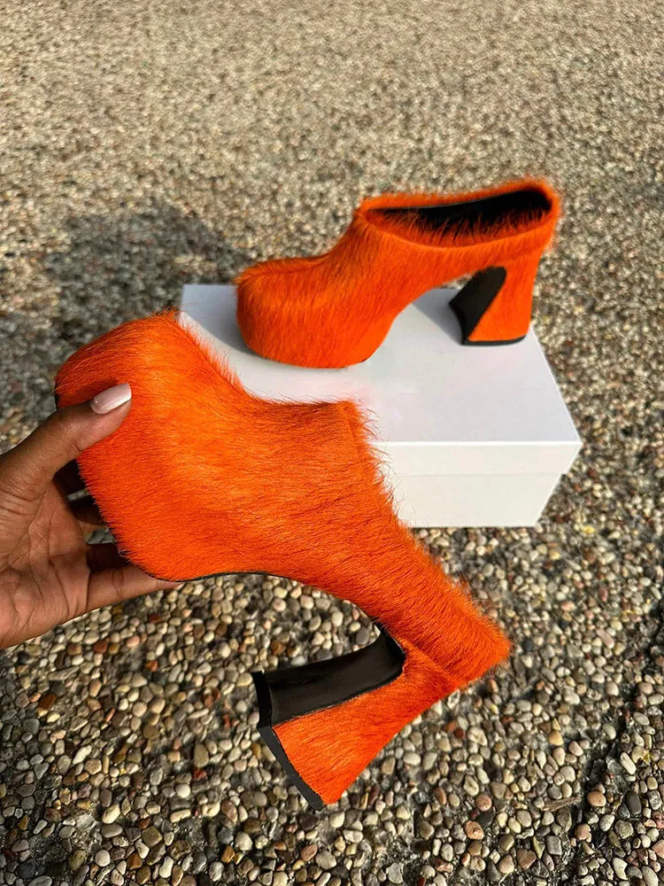 Fur Slip-On Platfom Heels