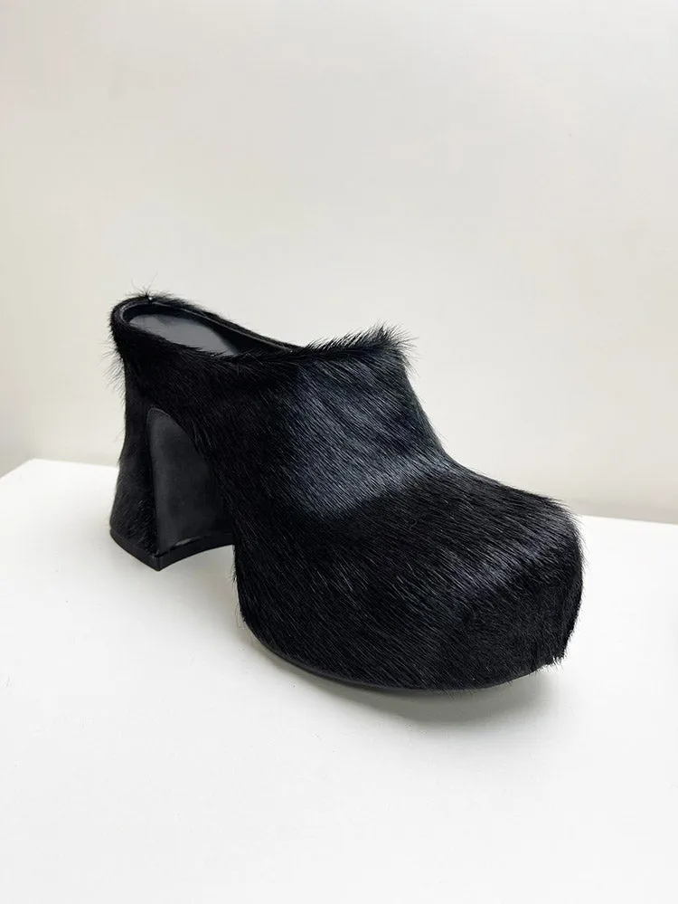 Fur Slip-On Platfom Heels