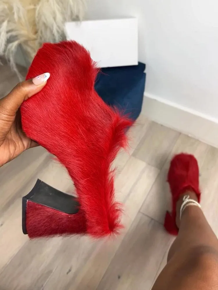 Fur Slip-On Platfom Heels