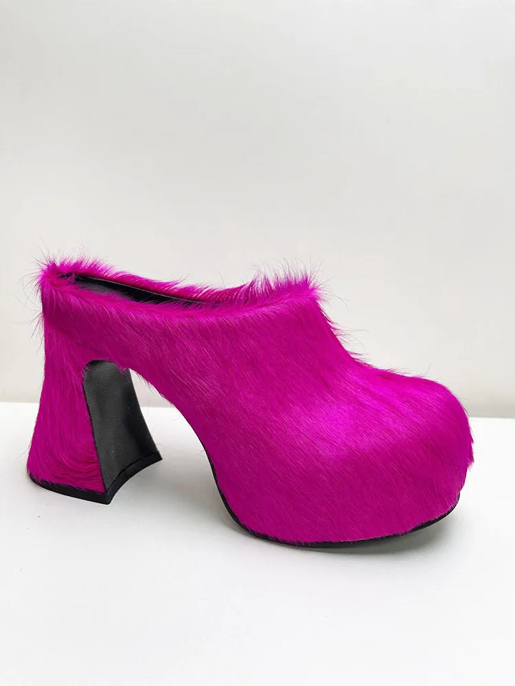 Fur Slip-On Platfom Heels