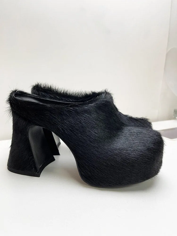 Fur Slip-On Platfom Heels
