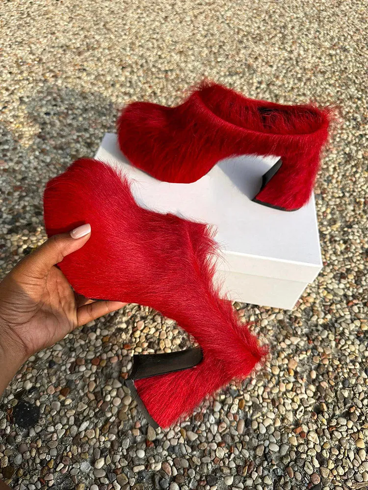 Fur Slip-On Platfom Heels