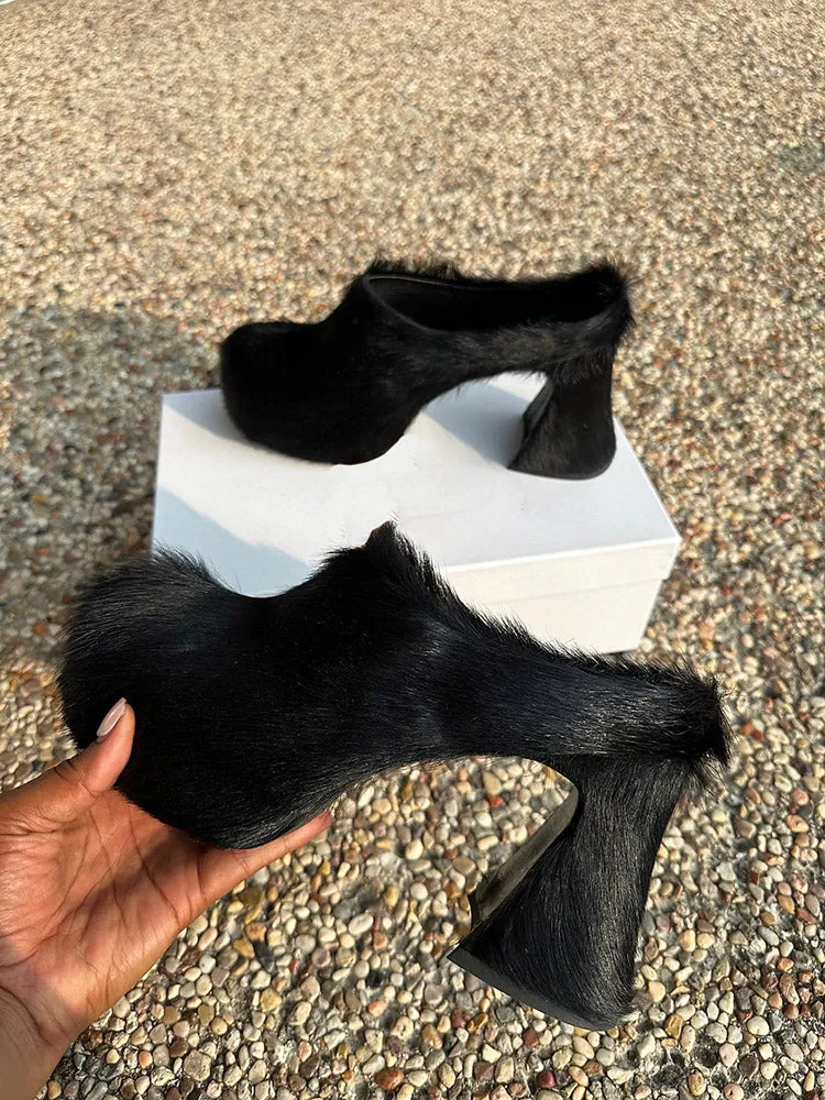Fur Slip-On Platfom Heels