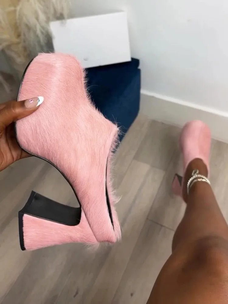 Fur Slip-On Platfom Heels