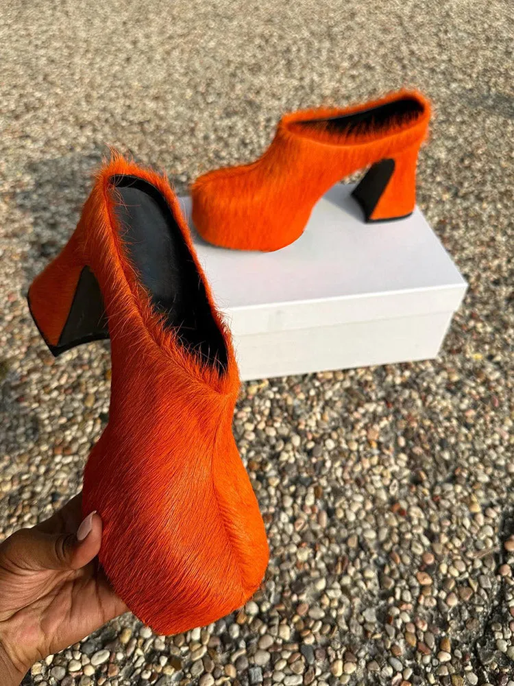 Fur Slip-On Platfom Heels
