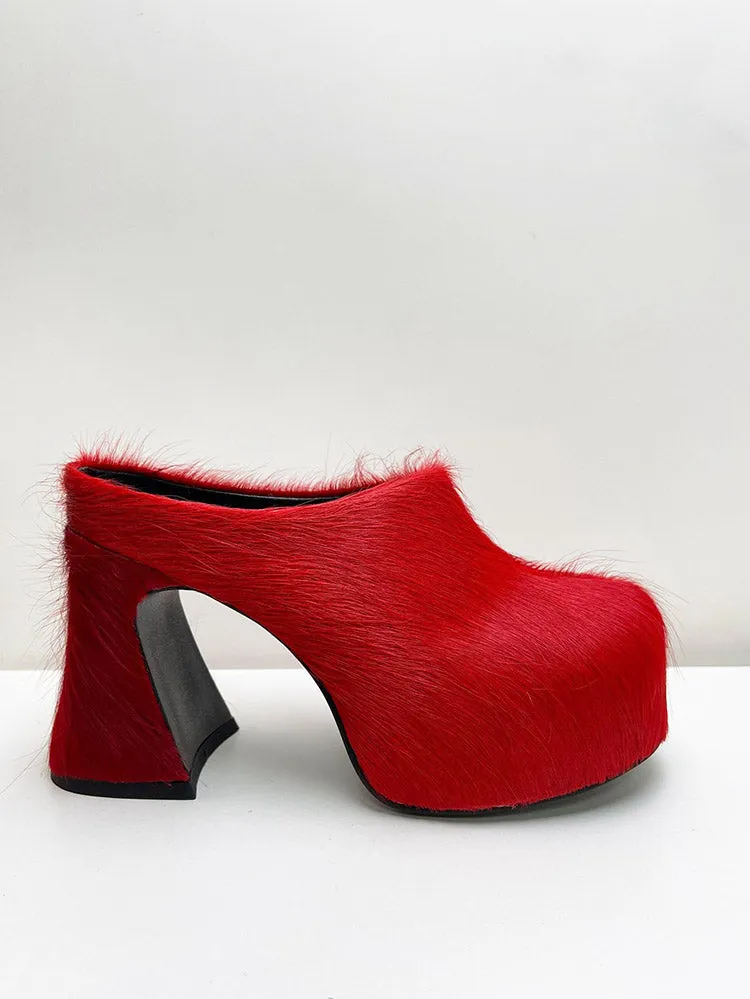 Fur Slip-On Platfom Heels