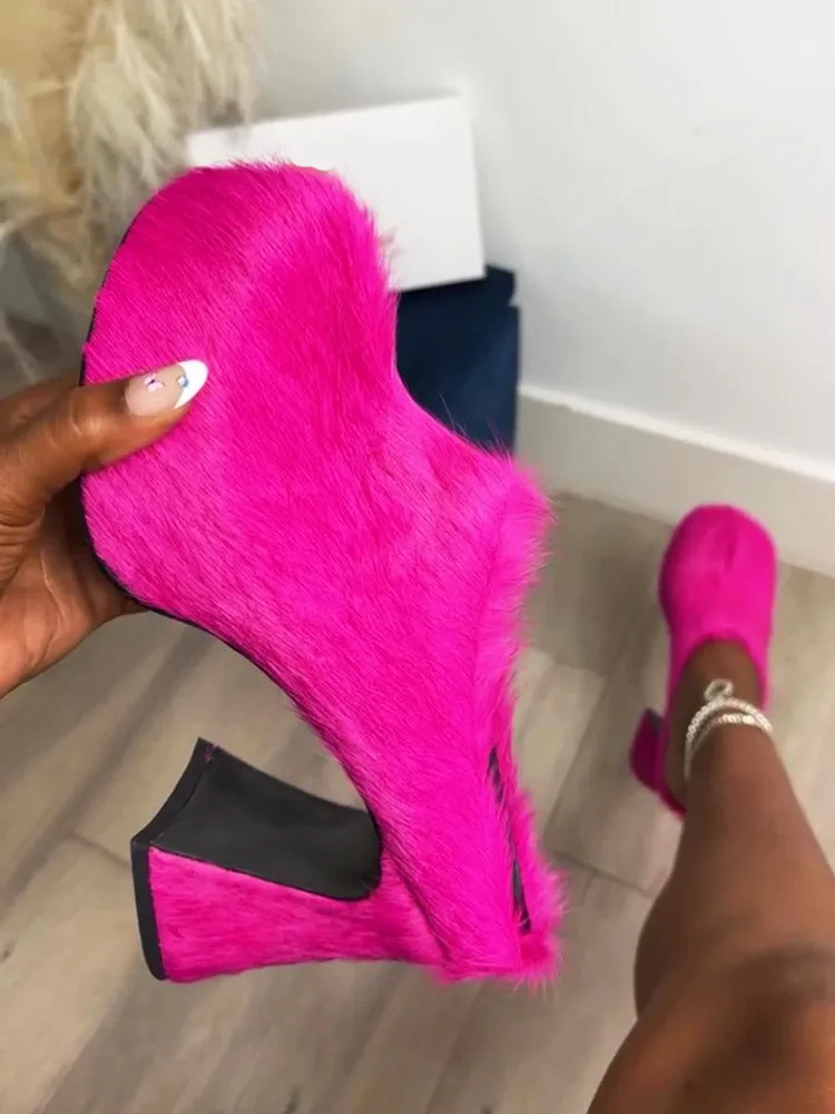 Fur Slip-On Platfom Heels