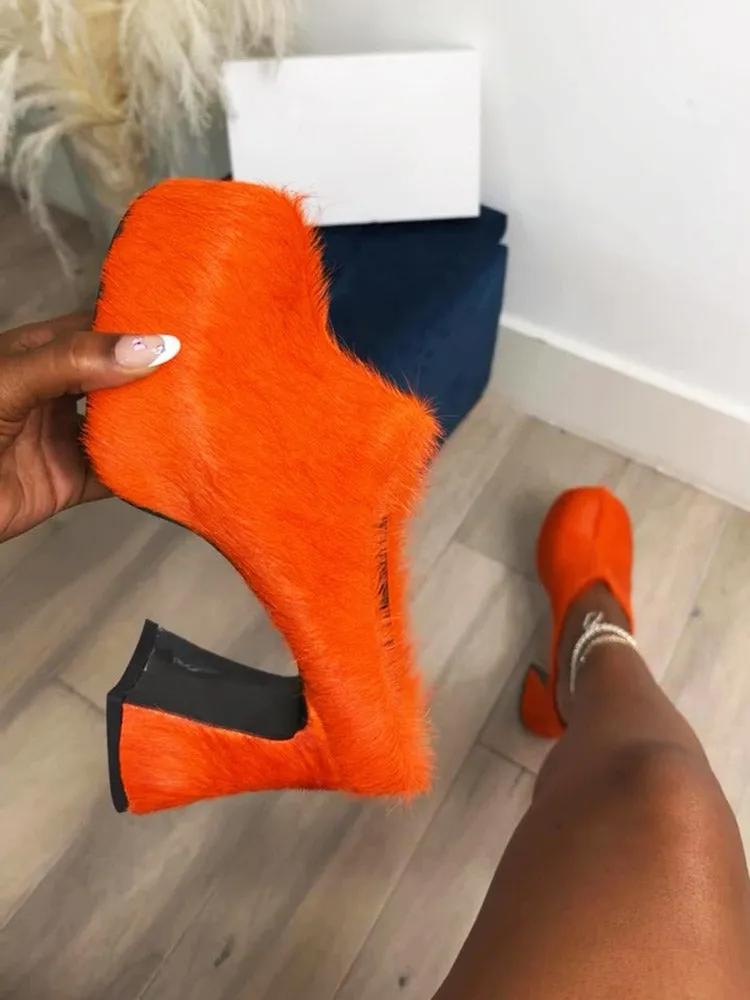 Fur Slip-On Platfom Heels