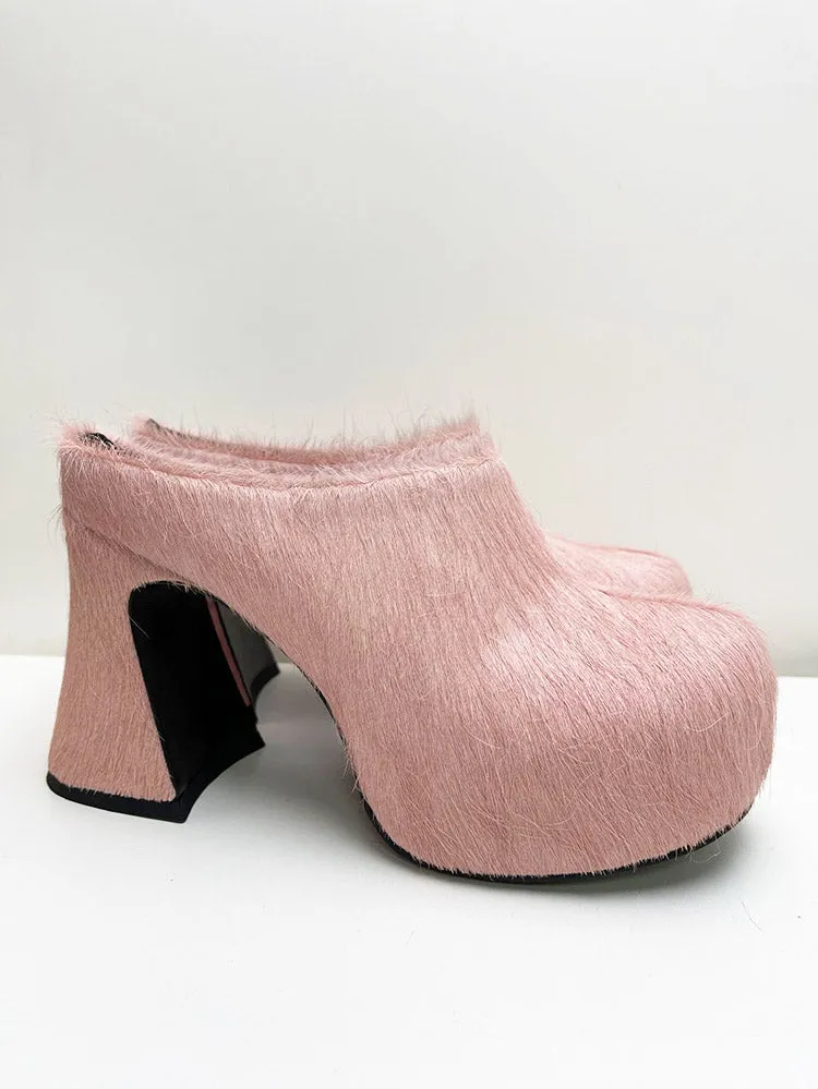 Fur Slip-On Platfom Heels
