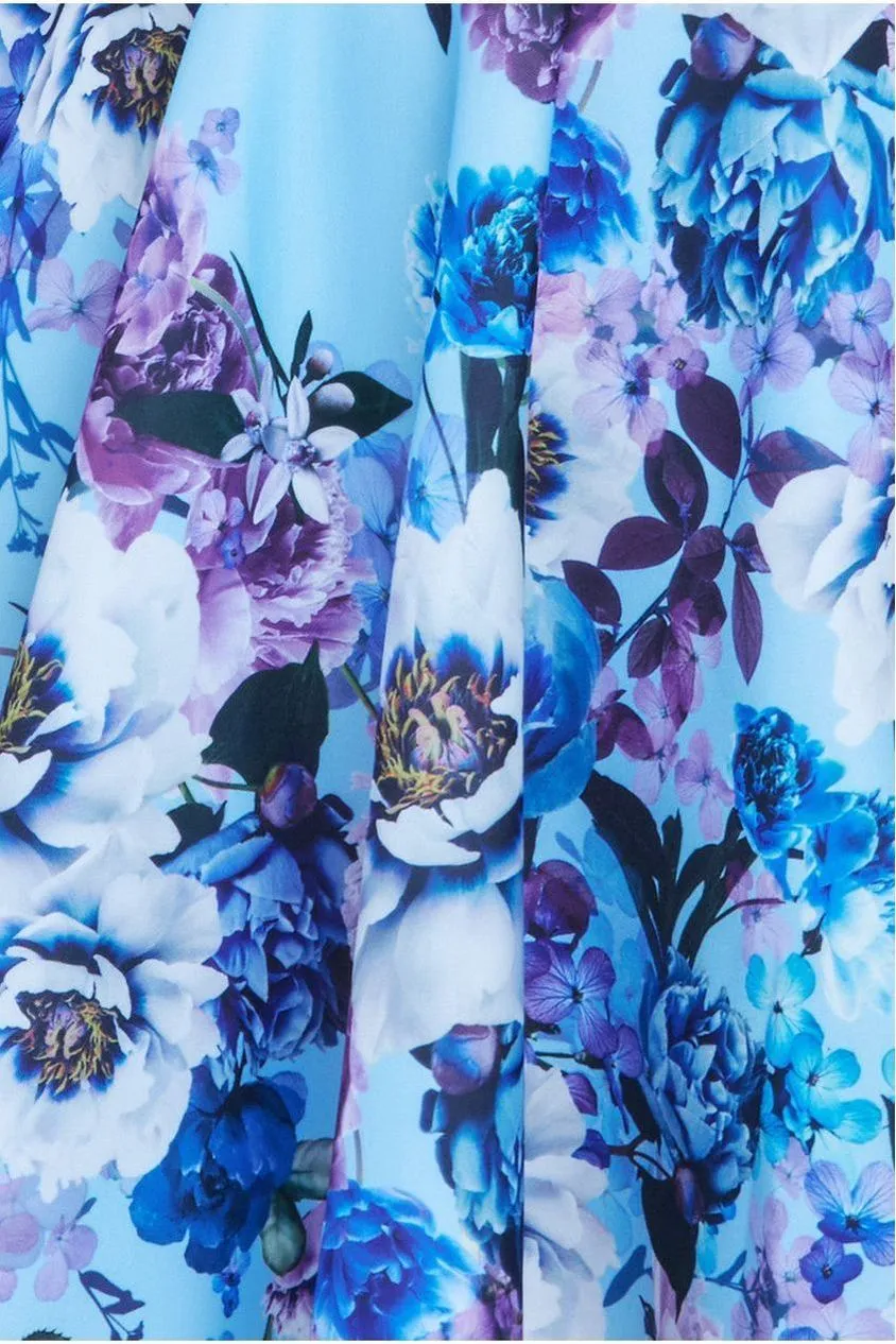 Goddiva Scuba Foam Floral Skater Mini Dress - Blue