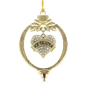 Gold Ice Skater Pave Heart Charm Holiday Ornament