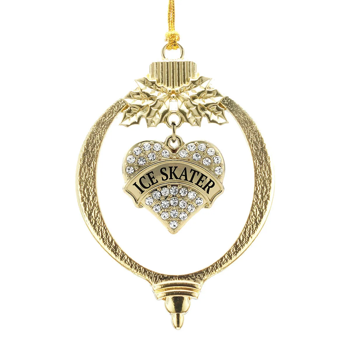 Gold Ice Skater Pave Heart Charm Holiday Ornament