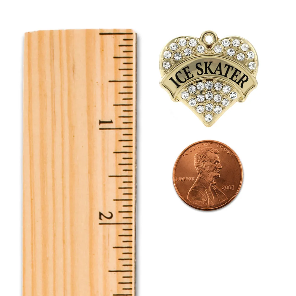 Gold Ice Skater Pave Heart Charm Holiday Ornament