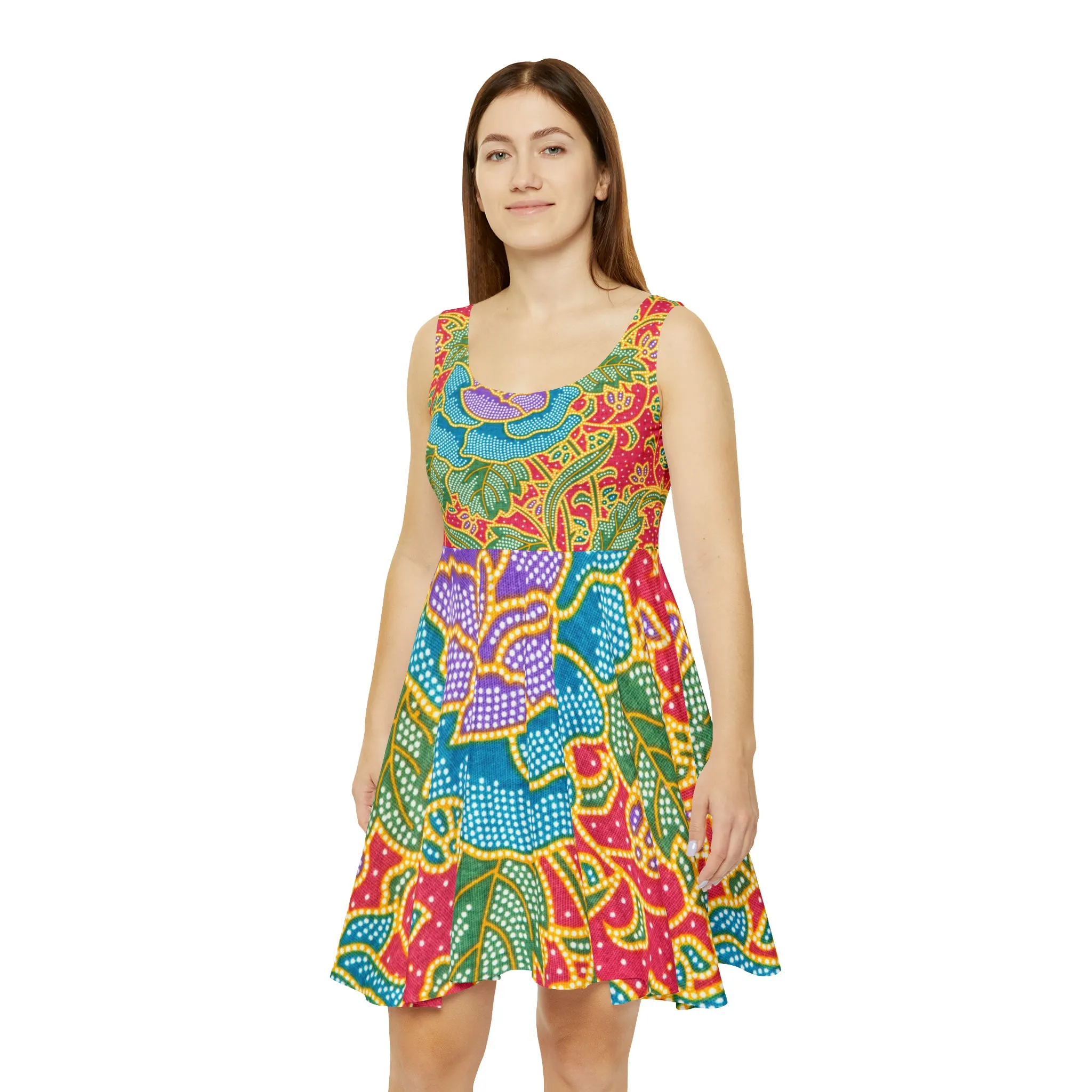 Green and red flowers - Inovax Women's Skater Dress