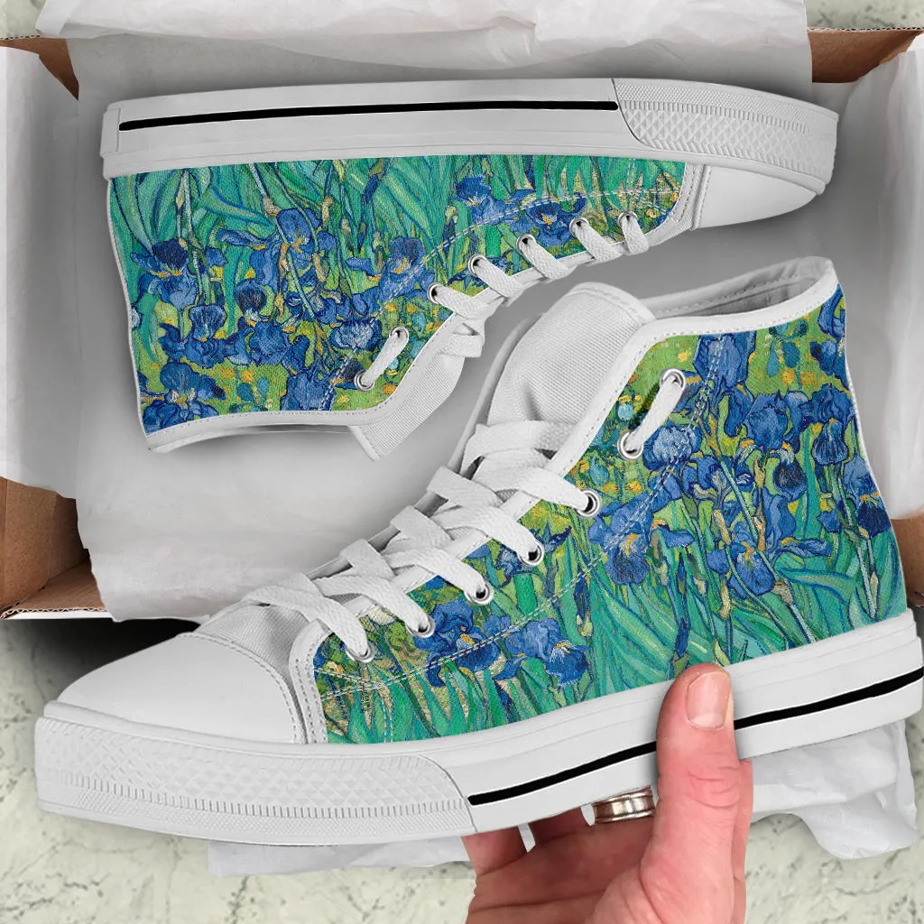 High Top Sneakers - Vintage Art | Vincent van Gogh: Irises | Custom Canvas Shoes, Birthday Gift Idea, Cool Unique, 90s Hip Hop, Mother's Day