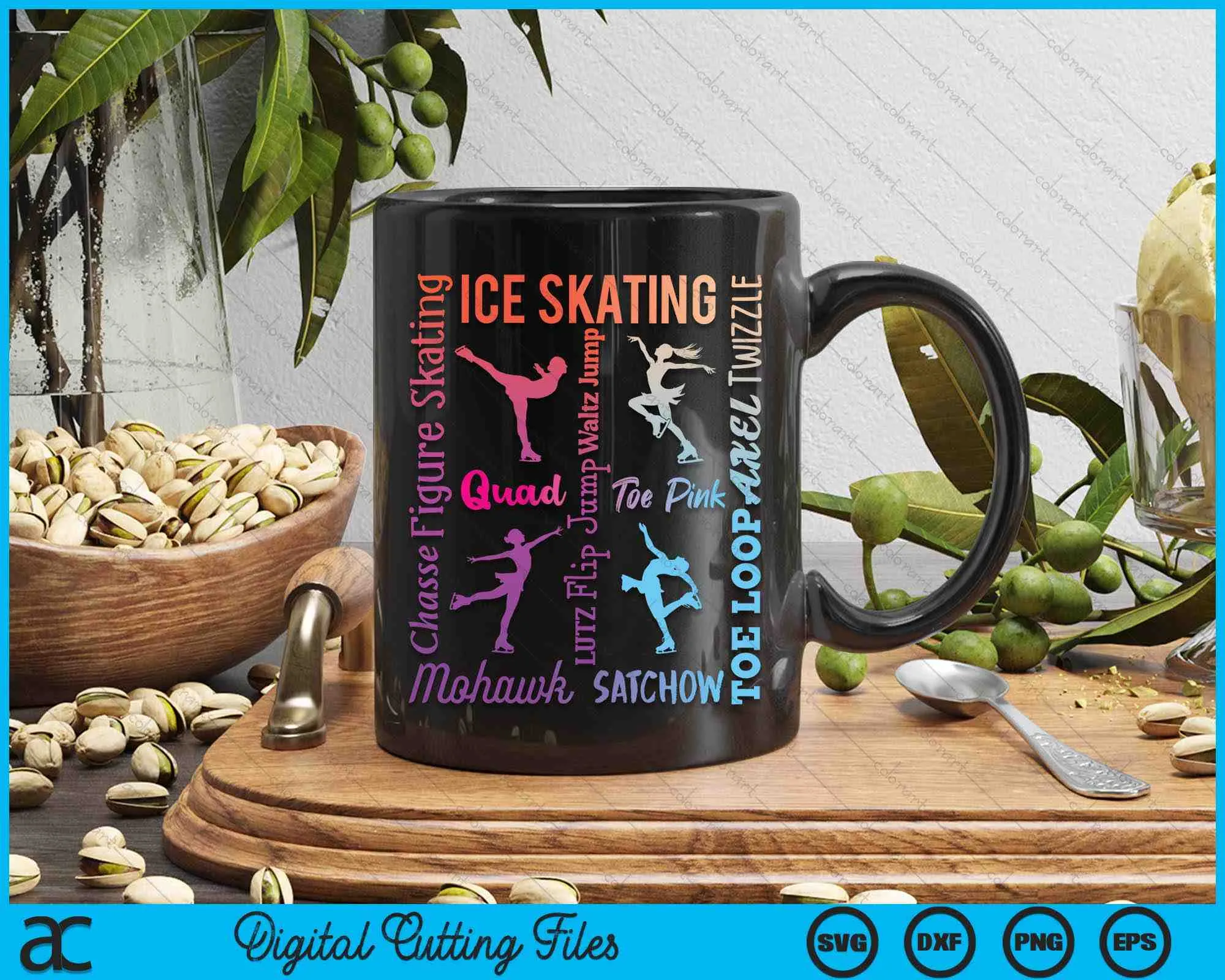 Ice Skating  Typography Girl Figure Skater Ice Skates SVG PNG Digital Printable Files