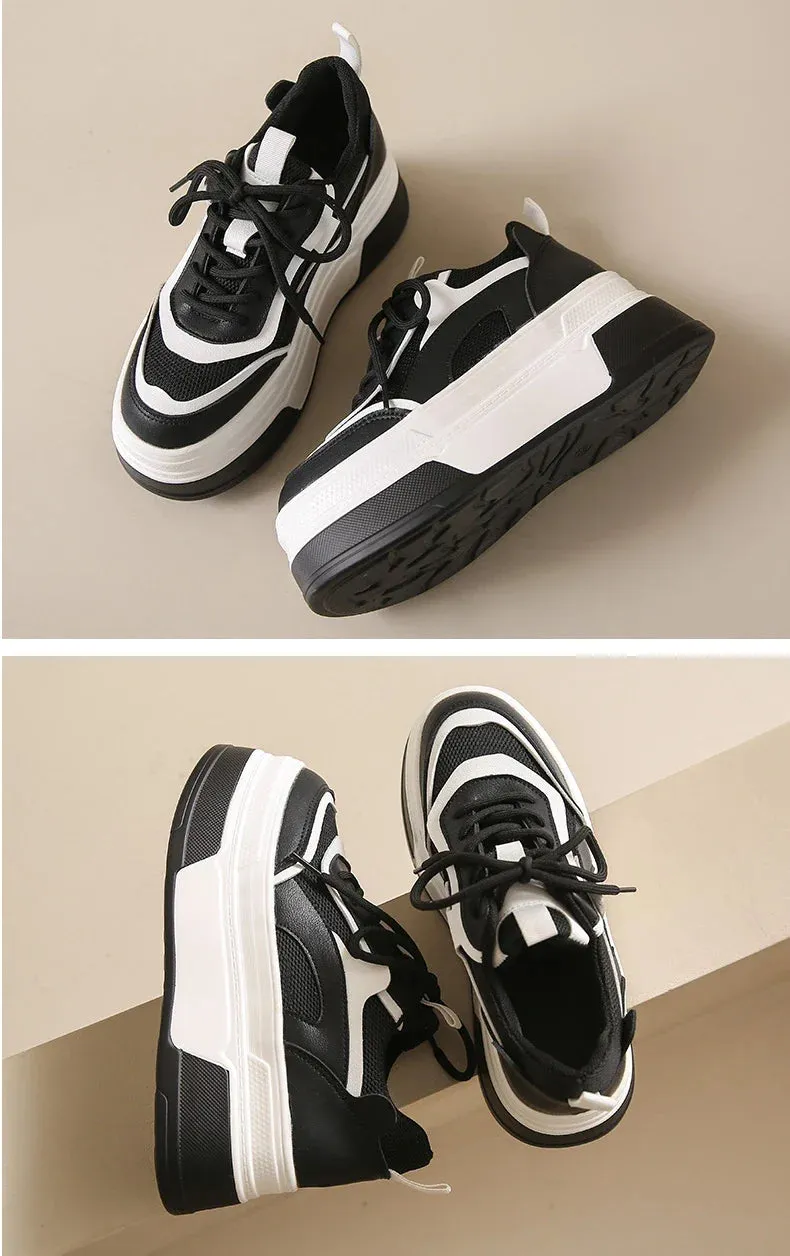 Joskaa 2024 New Women's Black And White Platform Sneakers