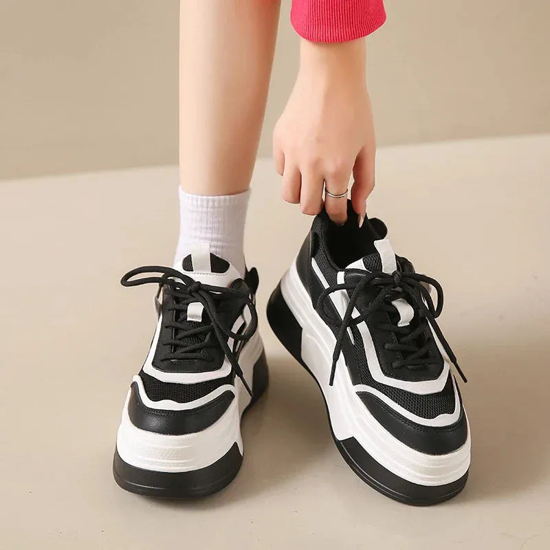 Joskaa 2024 New Women's Black And White Platform Sneakers