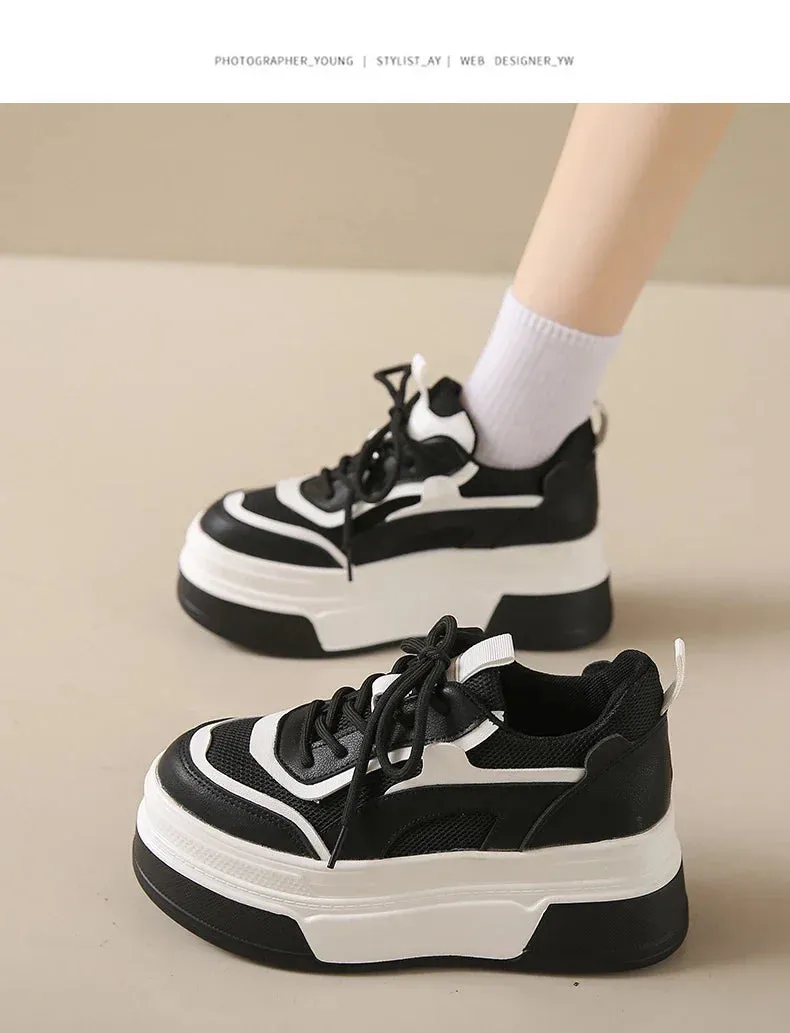 Joskaa 2024 New Women's Black And White Platform Sneakers