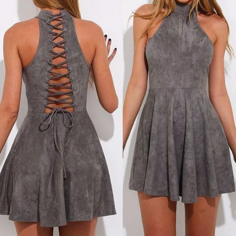 Lace up back skater mini dress