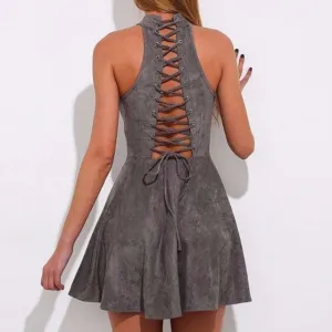 Lace up back skater mini dress