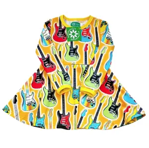 Long sleeve skater dress- guitars
