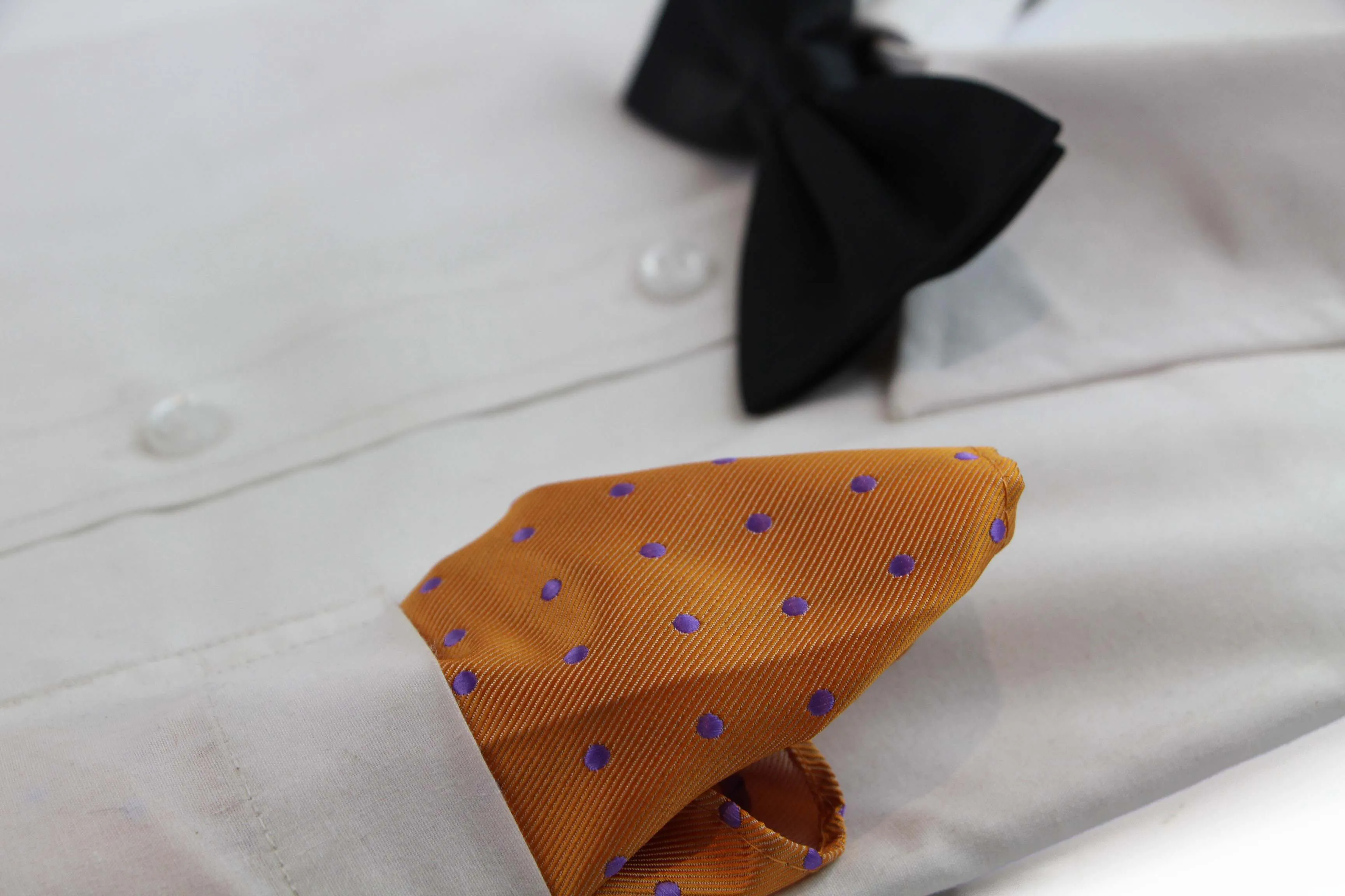 Mens Orange & Purple Small Polka Dot Silk Pocket Square
