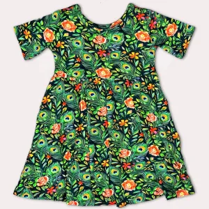 Peacock Floral Short Sleeve Skater Dress