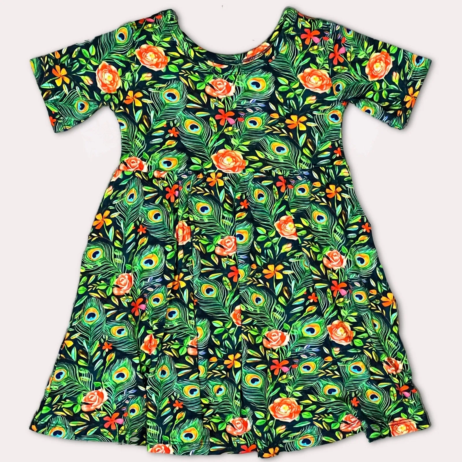 Peacock Floral Short Sleeve Skater Dress