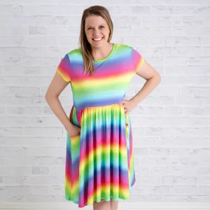 Rainbow Gradient Short Sleeve Women's Skater Dress