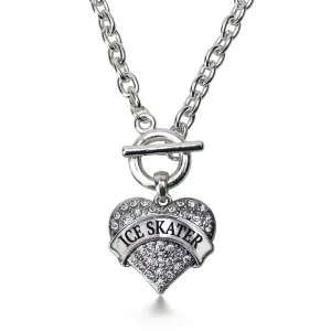 Silver Ice Skater Pave Heart Charm Toggle Necklace