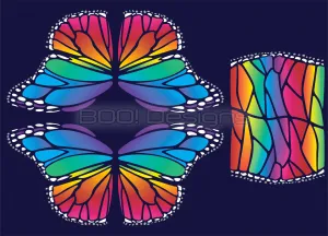Spandex Circle Panel Wings Rainbow Navy Regular - Glitter Stardust