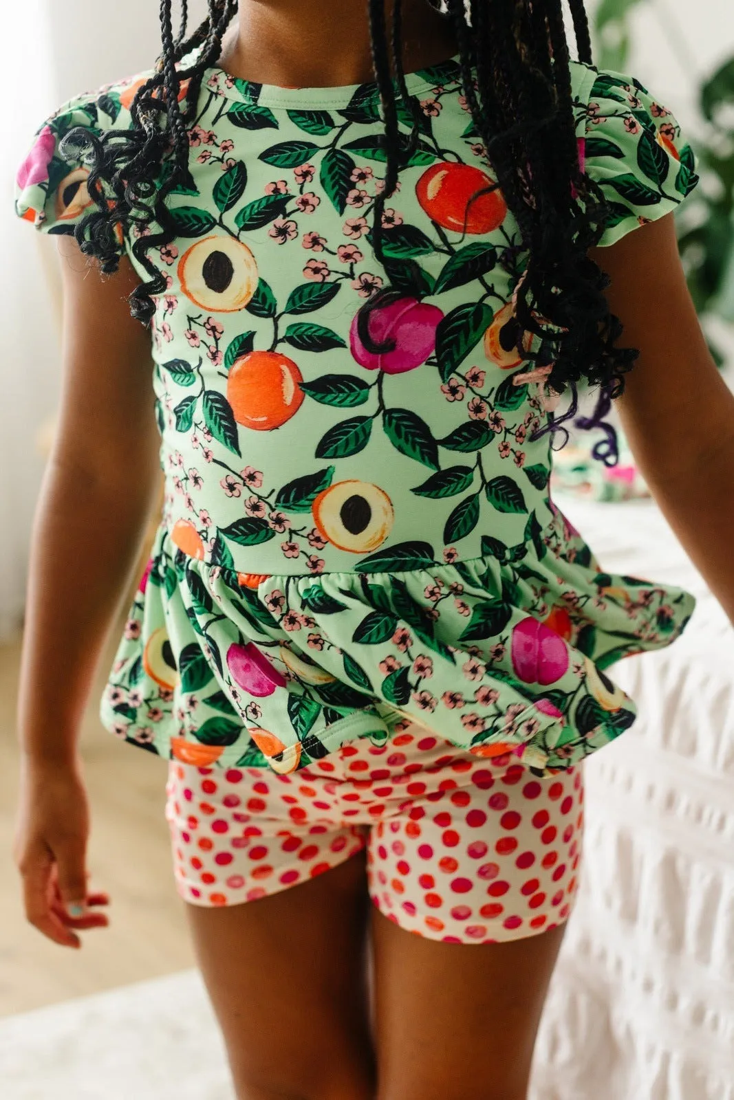 Stone Fruit Orchard Ruffle Cap Sleeve Skater Peplum/ Skater Shorts Set