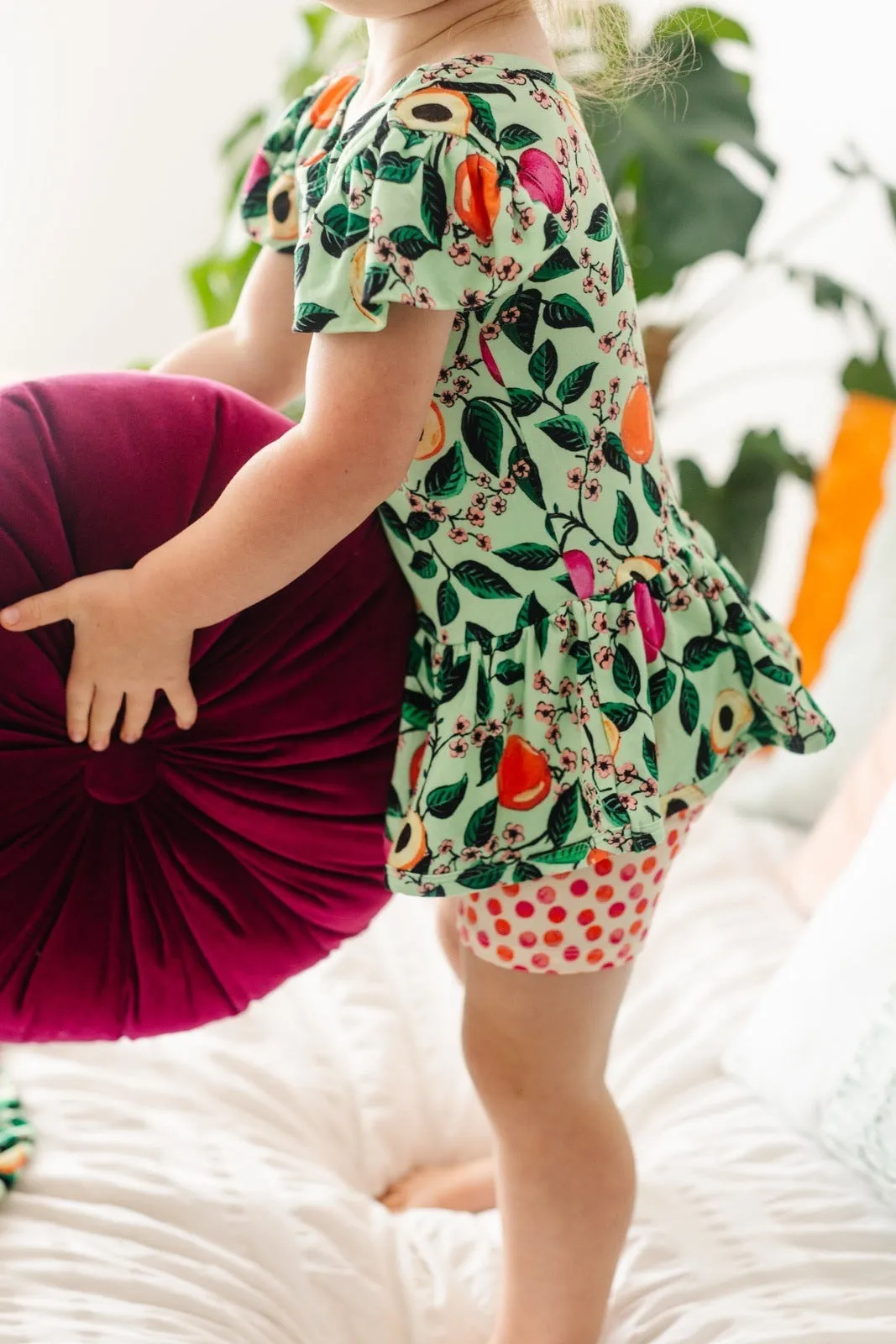 Stone Fruit Orchard Ruffle Cap Sleeve Skater Peplum/ Skater Shorts Set