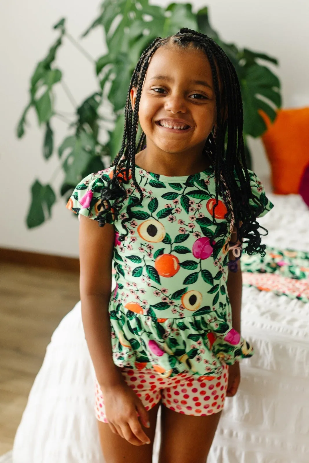Stone Fruit Orchard Ruffle Cap Sleeve Skater Peplum/ Skater Shorts Set