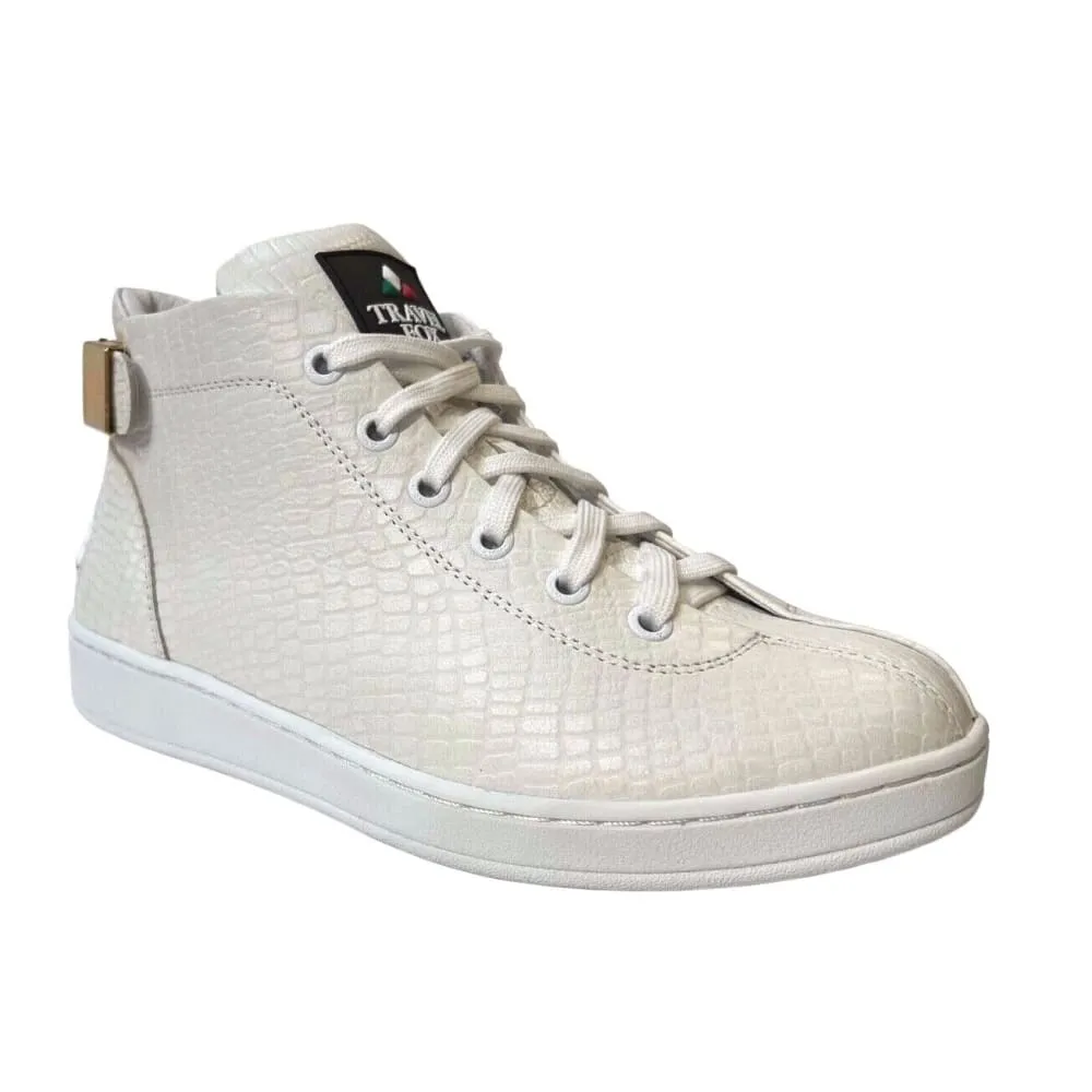 Travel Fox Malibu Men's White Nappa Leather Mid Top Sneakers 915601 007
