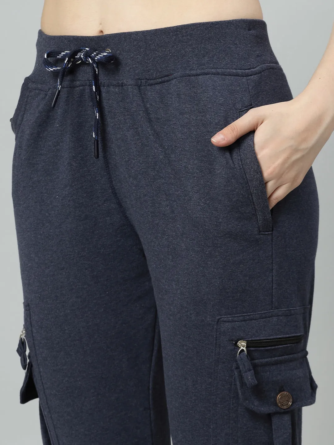 Women's Cotton Slim Fit Cargo Joggers Track Pants with 4 Zippered Pockets